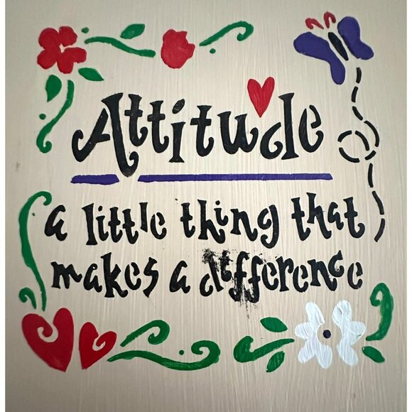 Vintage 70's Hand Painted Box Art Photo Storage Attitude Makes a Difference - Picture 3 of 12